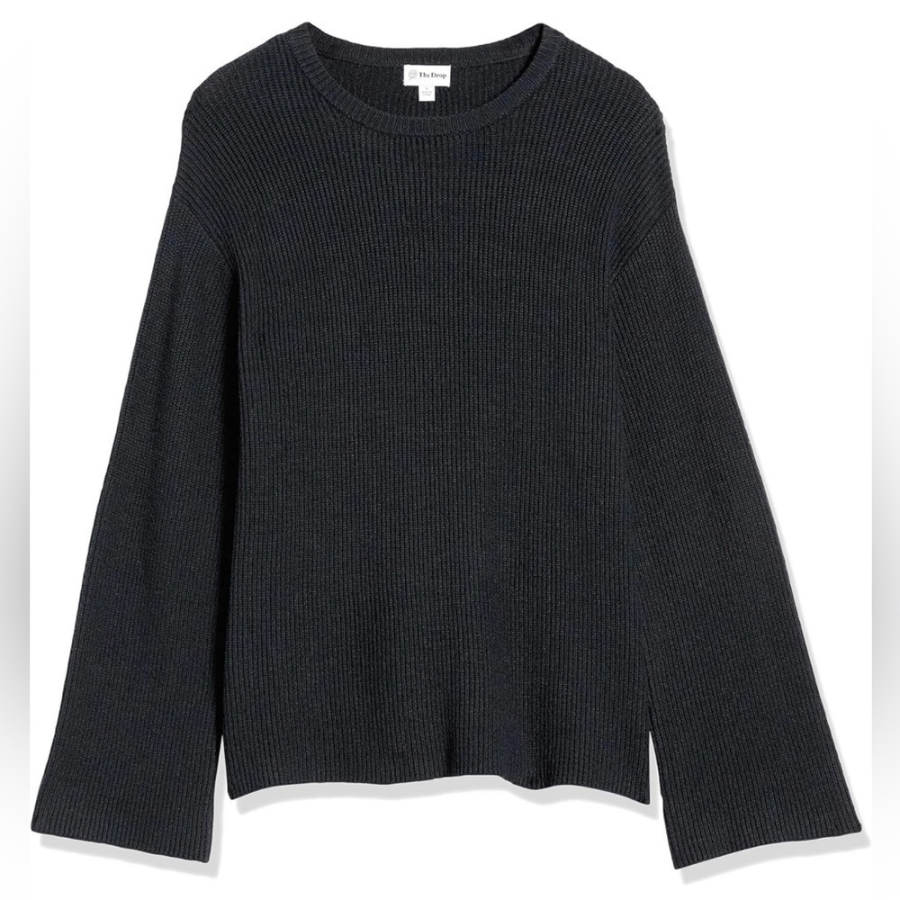 The Drop black Alice Crew-Neck Back-Slit Ribbed Pullover Sweater size large NWT